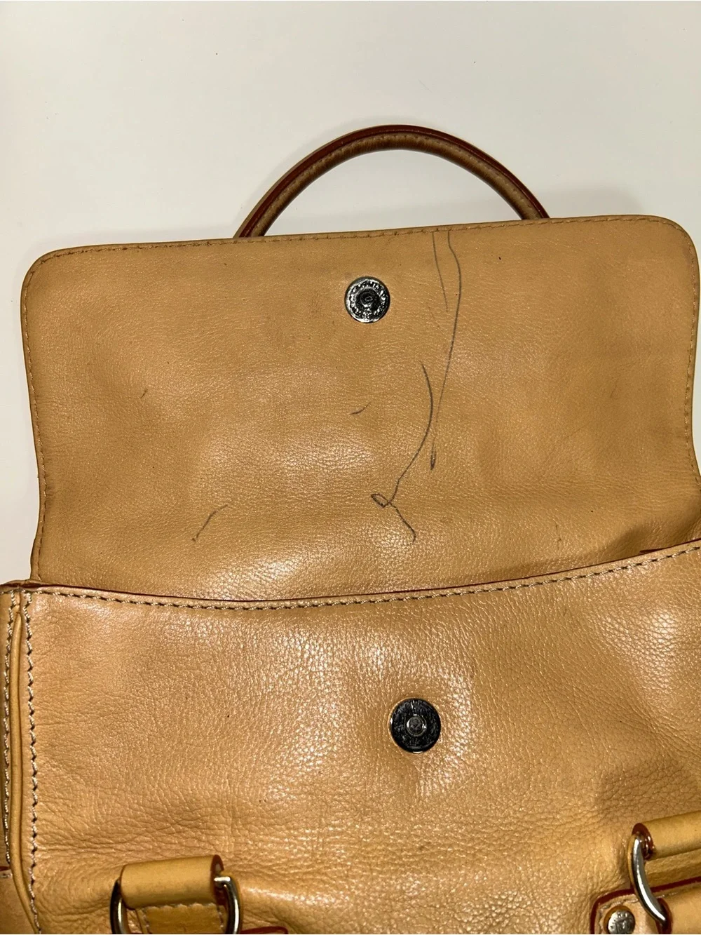 Michael Kors Y2K Tan Pebbled Leather Double Flap Three Section Satchel